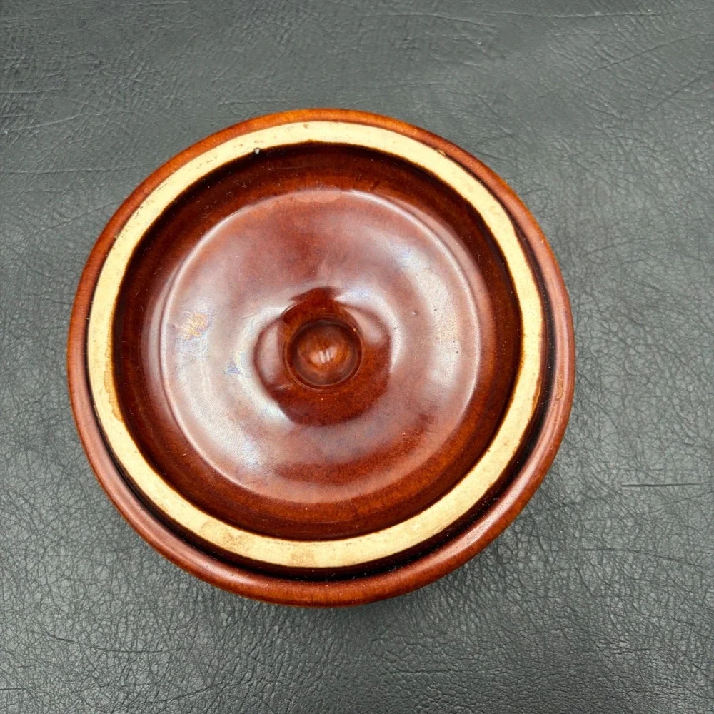 Vintage Hull Pottery Mirror Brown Drip Glaze Bean Pot with Lid Oven Proof USA